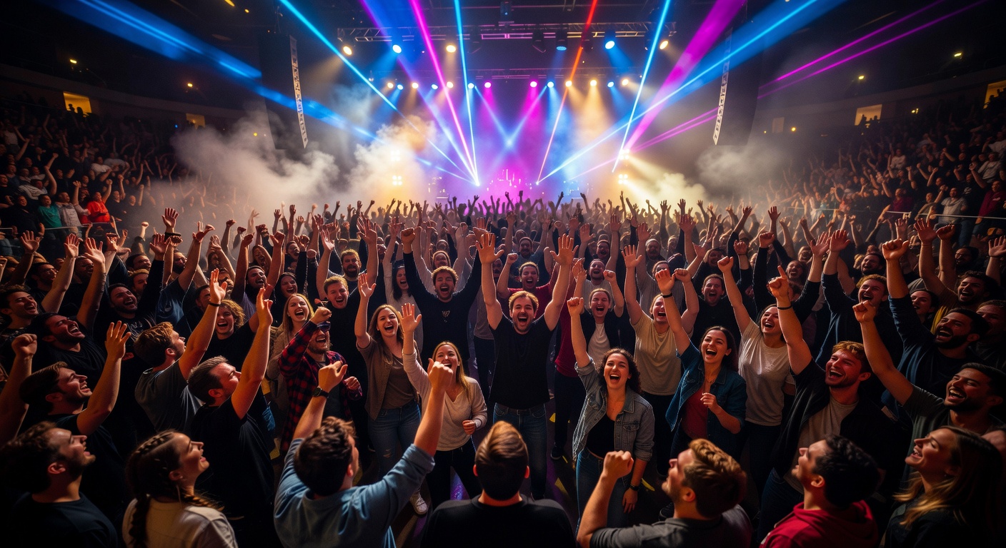 Crowd celebrating at live music event